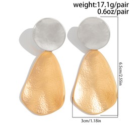 Gold Statement Dangle Earrings,Chunky Two Tone Earrings for Women Trendy Large Geometric Drop Earring,Edgy Mixed Metal Jewelry Accessories Gifts(Gold2)