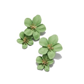 Boho Flower Earrings for Women Large Petal Dangle Earrings Gold Flower Statement Earring Summer Beach Vacation Jewelry (White/Purple/Yellow/Red/Green) (Green)