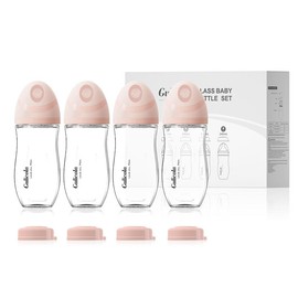 Gulicola Natural Glass Baby Bottle 8 oz for Breastfed Babies, Anti-Colic Baby Bottle Set with Medium Flow Nipple(M), 3 Months +, White&Pink - Color: Pink