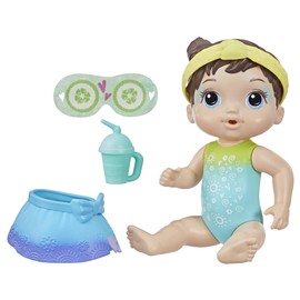 Baby Alive - Muñeca Bebé SPA Multicolor - Cabello castaño - con Antifaz para muñeca y biberón - A Partir de 3 años