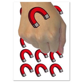 Horseshoe Magnet Magnetic Symbol Temporary Tattoo Water Resistant Fake Body Art Set Collection - 15 2" Tattoos (1 Sheet)