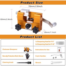 Chainsaw Sharpener, with 3PCS Carbide Cutter Portable Chain Saw Sharpener, Hand Crank Chainsaw Chain Sharpening Jig Kits with Cleaning Brush