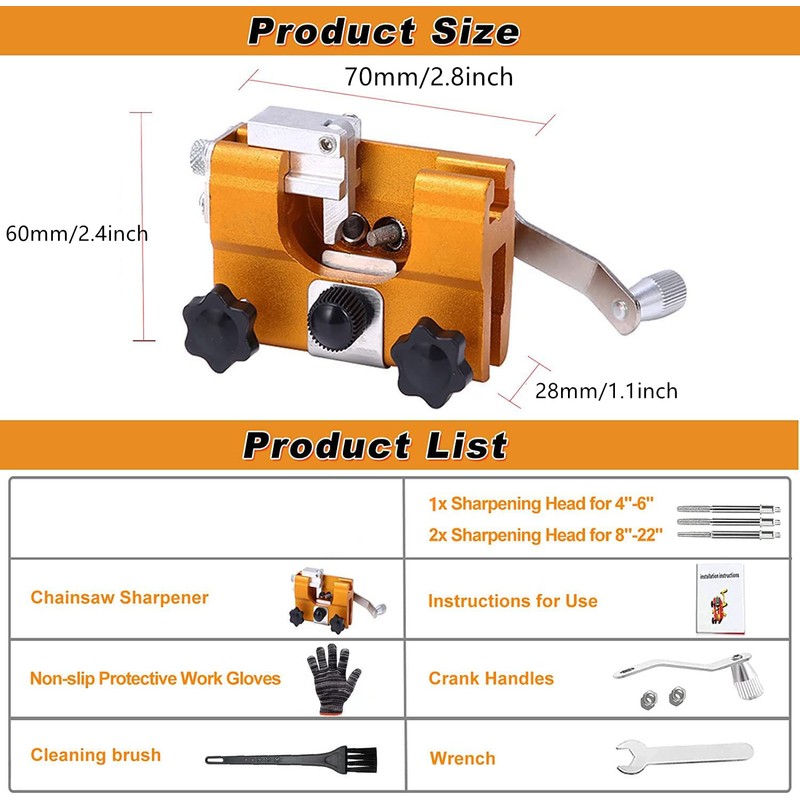 Chainsaw Sharpener, with 3PCS Carbide Cutter Portable Chain Saw Sharpener,