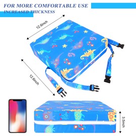 TOTIDYH Toddler Booster Seat for Dining Chair, PU Washable Cartoon Toddler Booster Cushion for Dining Chair with 2 Adjustable Straps, Non-Slip Kids Travel Booster Seat for Dining Table (Dinosaur)