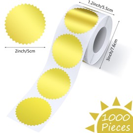 Outus 1000 Pieces Certificate Wafer Embossing Seal Stickers Labels Stickers with Serrated Edge for Envelopes Business School, 2 Inch Round