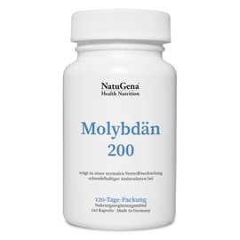 NatuGena Molybdän 200 Natriummolybdat, 200µg Molybdän pro Tagesdosis, Stoffwechsel schwefelhaltiger Aminosäuren, 120 Kapseln (120 Tage Packung)
