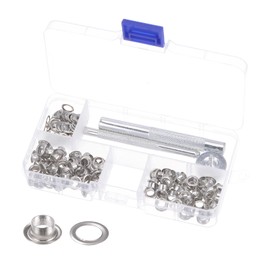sourcing map 100 Sets Grommet Kit Metal Grommet Eyelets Silver Tone 4mm/0.16 Inch with 3pcs Installation Tools & Storage Box for Shoes Clothes Crafts Leather DIY