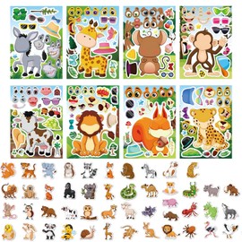 GOZINA 74 PCS Cute Animal Stickers for Children Include 24 Make-a-face Sticker Sheets for Kids and 50 Cute Stickers,Funny Faces Sticker Wow,Kids Stickers for Party Bags Kids Birthday Party