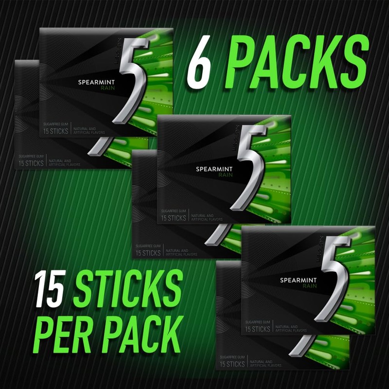 5 Rain Spearmint Sugarfree Gum, 6 Value Packs (36 packs