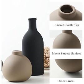 Juego de jarrones de cerámica Huecos de 2, jarrón de Flores de cerámica Decorativo de Estilo Boho Moderno para Comedor, Sala de Estar, decoración de Mesa de Boda (Rotundidad)