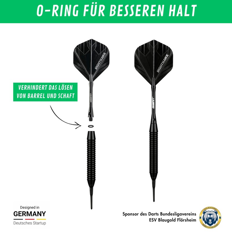 Champify® 18 g brass soft darts set "Nighthawk" with plastic