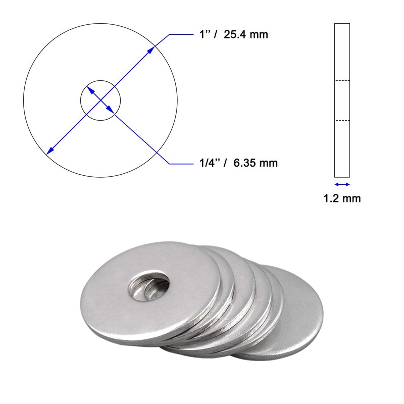 1/4" x 1" OD Stainless Fender Flat Washer,18-8 (304) Stainless