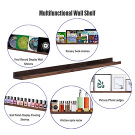 AZSKY Deep Walnut Floating Shelves Large Long Wall Storage Shelves Dark Walnut 48 Inch Wall Mount Hanging Picture Ledge Wall Decor for Bedroom Living Room Bathroom Kitchen Storage a Set of 3