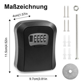ZITUZY Outdoor Key Safe 4 Digit Key Safe with Number Code, Key Box with Code, Key Cabinet with Number Code, Key Safe Wall Mounting, Zinc Alloy (Black)