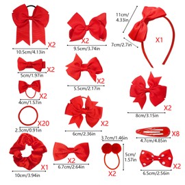 55Pcs Girls School Hair Accessories Red Bow Hair Clips Bow Headband Ponytail Holder Elastics Bands Ribbon Hair Barrettes Girls Hair Accessories Christmas Birthday Gift