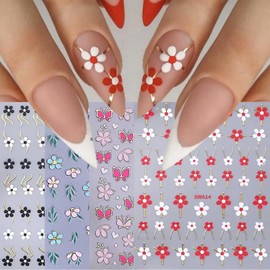 MOLILON 4 Sheets 3D Nail Stickers, Gold Foil Butterflies Colorful Daisy Flowers Nail Decals, Self-Adhesive Flower Nail Art Stickers Design for Women Girls DIY Manicure Decoration