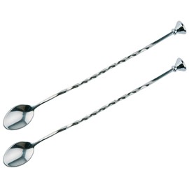 Buddy´s Bar - 2 x Bar Spoons, High Quality Bar Spoons, Food Safe, Twisted Stem with Muddler, 27cm Long, Polished Stainless Steel
