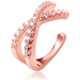 L'a Poume Women's Ear Cuff, Ear Cuff, Earrings, 925 Silver, Hypoallergenic, Cubic Zirconia, Cross Design, Silver, Cubic Zirconia