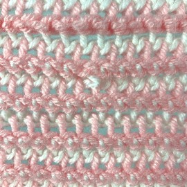 Handmade Vintage Handmade Raised Texture Fringe Pink Baby Crib Crochet Knit Blanket 38x38