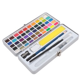 Solid Watercolor Set Long Lasting Portable Watercolor Paint Kit with Water Brush Pen Drawing Pencil for Artist Beginner 50 Colors