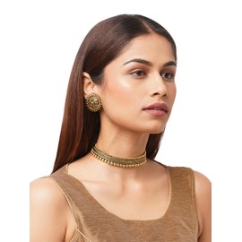 Binnis Wardrobe Gold-Toned German Silver Antique Choker Jewellery Set (Necklace, Earrings)