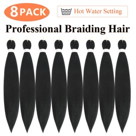 Braiding Hair 18 Inch 8 Packs Braiding Hair Pre Stretched Braiding Hair For Twist Or Box Braids Pre Stretched Braiding Hair For Crochet Braids Hot Water Setting Soft Yaki Texture(18Inch,1B)
