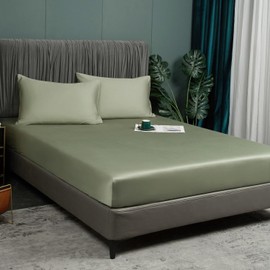 Luofanfei Bamboo Lyocell Fitted Sheet 90 x 200 cm Green Sage Green Box Spring Bed Terry Cloth Topper Shiny Bamboo Fibre Flat Sheet 90 x 200 cm Plain Fitted Sheets for High Mattresses up to 25-30 cm