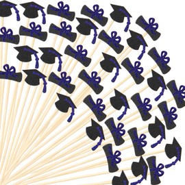 300 Pcs Graduation Cocktail Picks 4.7 Inch Bachelor Hat Bamboo Cocktail Toothpicks Wooden Cocktail Sticks for Graduation Sports Party Fruit Sandwich Picks