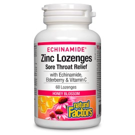 Natural Factors Zinc Lozenges with Echinamide, Elderberry & Vitamin C – Honey Blossom Flavour - 60s
