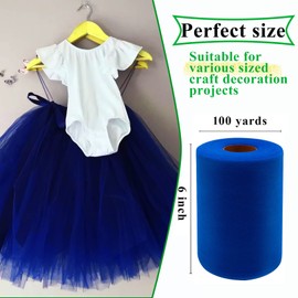 Royal Blue Tulle Fabric Rolls 6 Inch by 100 Yards (300 feet) Fabric Spool Tulle Ribbon for DIY Royal Blue Tutu Bow Baby Shower Birthday Party Wedding Decorations Christmas Craft Supplies