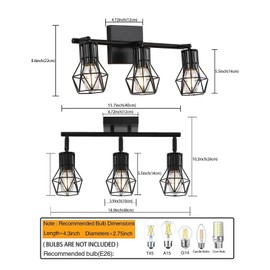 BANGANMA 3 Light Wall Sconces Lighting with Wire Cage, Retro Industrial Bathroom Vanity Light Fixtures Over Mirror,Black Wall Lights for Bathroom Living Room Bedroom Hallway Kitchen