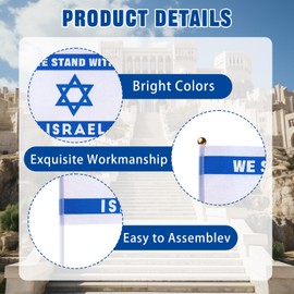 20 Pack Israel Flag Small Mini Hand Held Flags, 5x8 Inch "WE STAND WITH ISRAEL" Israeli Flags