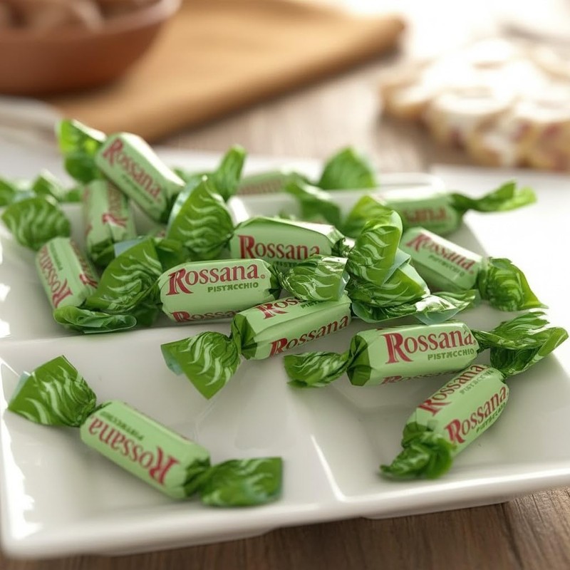 SweetGourmet Rossana Pistachio Paste Center Filled Hard Candy, Italian Wrapped