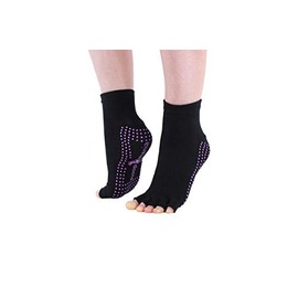 Hoopomania® Half Toe Yoga socks with anti-slip effect by rubber nubs in black (Medium (39-41))