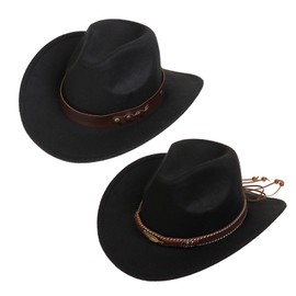 NiceYnn Classic Western Cowboy Hat Felt Wide Brim Cowgirl Hats Women, Adjustable Replaceable Hat Band Panama Hat for Adults Kids Black