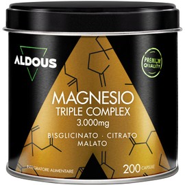 Magnesio Completo 3000mg - 200 Capsule - Magnesio Bisglicinato, Citrato, Malato - 422,5mg Elementare - Energia, Muscoli - Integratori Stanchezza, Articolazioni - Magnesium Complex - ALDOUS