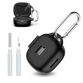 AGENTNANO [3 in 1] for JBL Live Pro 2 Case Cover with Cleaner kit, Logo Visible Design Scratch Resistant Shockproof Silicone Protective Cover for JBL Live Pro 2 Earbuds with Carabiner-Black