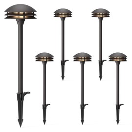GOODSMANN Landscape Lighting Low Voltage Pathway Lights LED 6PK 4W 80 Lumen Outdoor Landscape Lighting 3 Tier Pagoda Landscape Path Lights 3000K Warm White Metal 12V AC Walkway Lights