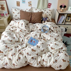 Nyescasa Bed Linen 135 x 200 cm Dachshund Brown Beige Dog Children Girls Bed Linen Set Soft Microfibre Duvet Cover with Zip and Pillowcase 80 x 80 cm