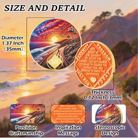 Sunset Beach Road 13 Year Sobriety Coin - Inspirational Recovery Token for NA/AA, AA Chip & NA Medallion for Clean Time, Narcotics Alcoholics Anonymous Gifts for Men & Women