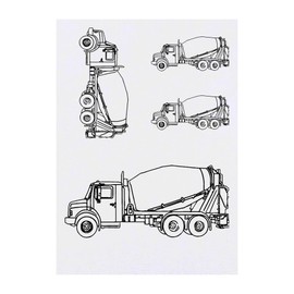 4 x 'Cement Truck' Temporary Tattoos - Water Resistant, Skin-Safe, Non-Toxic Transfers, Mixed Sizes (TO00074324)