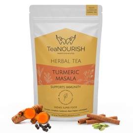 TeaNOURISH Turmeric Masala Herbal Tea | CAFFEINE-FREE | 100% NATURAL | Immunity Support Tea | Turmeric, Cinnamon, Cardamom, Black Pepper, Lemongrass - 3.53oz/100g