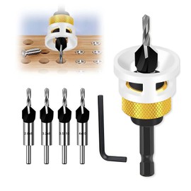 LUMOOM 6-Piece Countersink Drill Bit Set with Adjustable Depth Stop, Countersink Wood Drill, HSS Drill Countersink & 1/4 Inch Hex Shank for Precise Drilling in Wood