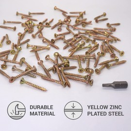 SKIR'CO (Pack of 200 pcs) Universal Zinc Plated Steel 3.5 x 30 mm Yellow Wood Screws, Countersunk Head, Torx Head, Type 17, Chipboard Screws (200, 3.5 x 30 mm)