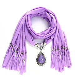 GOGNGTR Women's Scarf Waterdrop Pendant Necklace Jewelry Printing Polyester Shawl Scarves(sc0016) (Lt Purple)