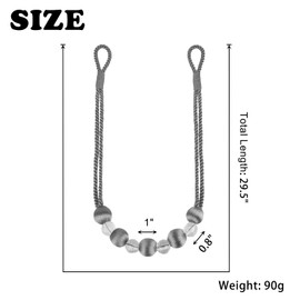 BEL AVENIR Crystal Curtain Tiebacks, Beaded Handmade Curtain with 2 Metal Screw Hooks Decorative Holdbacks Rope(Charcoal, 2pack)