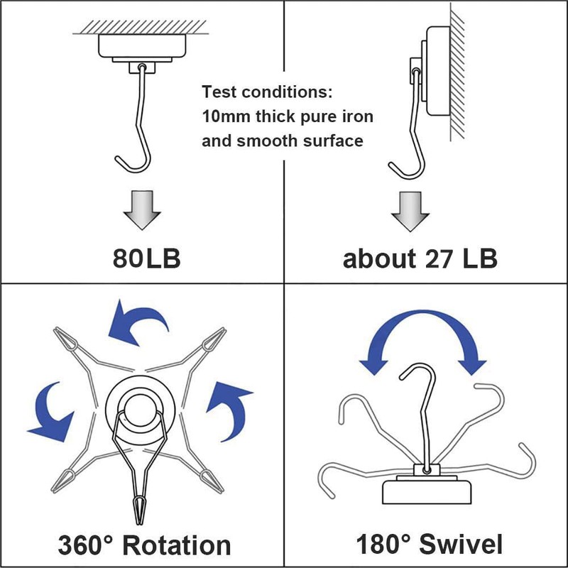 DIYMAG Swivel Swing Magnetic Hooks,Strong Heavy Duty Neodymium Magnet Hooks