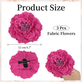uxcell 3 Pcs Peony Flowers Hair Clip, 4.7 Inch Artificial Fabric Head Flower for Women Hair Pins Corsage DIY Crafts Clothing Wedding Birthday Party, Rose Red