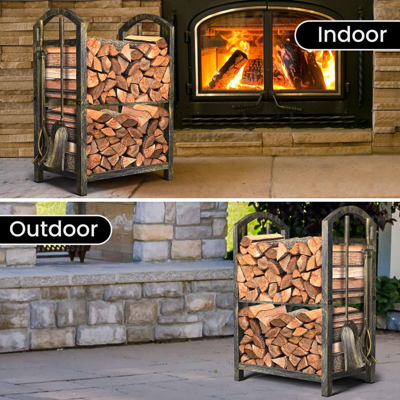 Amagabeli Fireplace Log Rack with 4 Tools 74 x 40