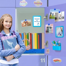 Locker Accessories Kit - 9 Pcs Blue Locker Organizer Stuff for Girls Boys, Back to School Supplies Include Locker Rug Magnetic Whiteboard Mirror Dry Erase Marker Holder and More Decor Essentials